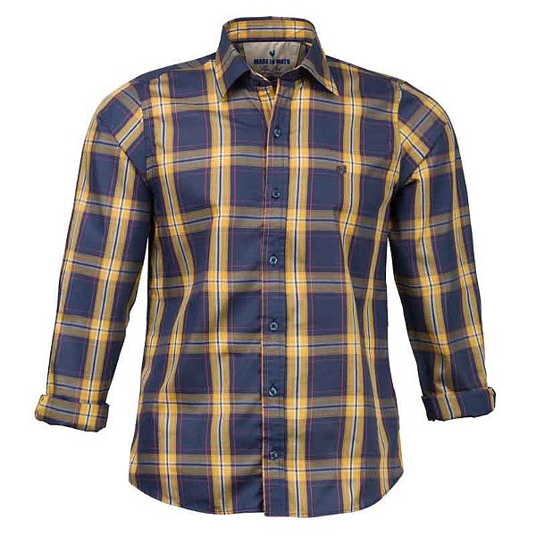 Camisa Masculina Xadrez Manga Longa Made in Mato Amarela