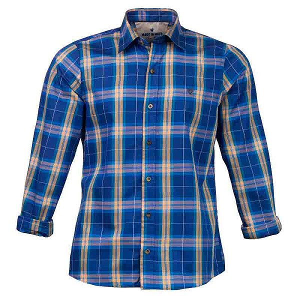 Camisa Masculina Xadrez Manga Longa Made in Mato Azul Médio