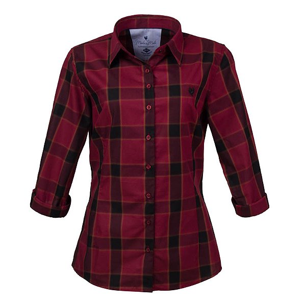 Camisa Feminina Xadrez Manga Longa Made in Mato Vermelha