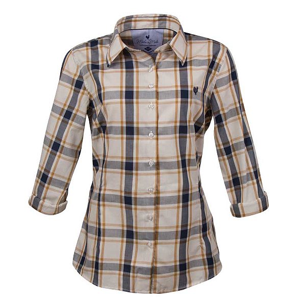 Camisa Feminina Xadrez Manga Longa Made in Mato Bege