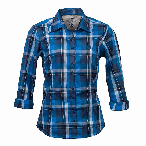 Camisa Feminina Xadrez Manga Longa Made in Mato Azul
