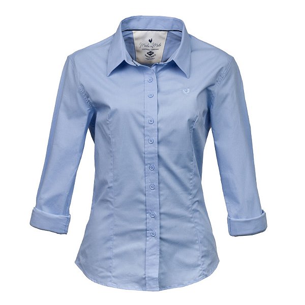 Camisa Feminina Básica Manga Longa Made in Mato Azul Claro
