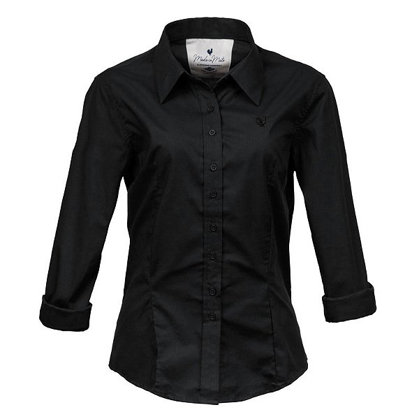 Camisa Feminina Básica Manga Longa Made in Mato Preta