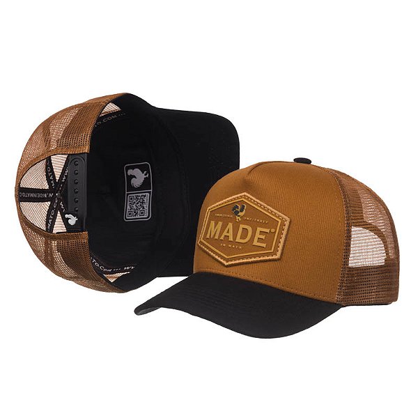 Boné Trucker Made in Mato Ocre e Aba Preto