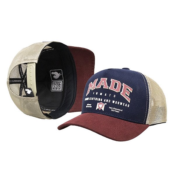 Boné Trucker Made in Mato Farm Marinho e Aba Grená