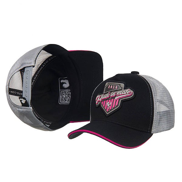 Boné Infantil Trucker Made in Mato Club Preto e Rosa