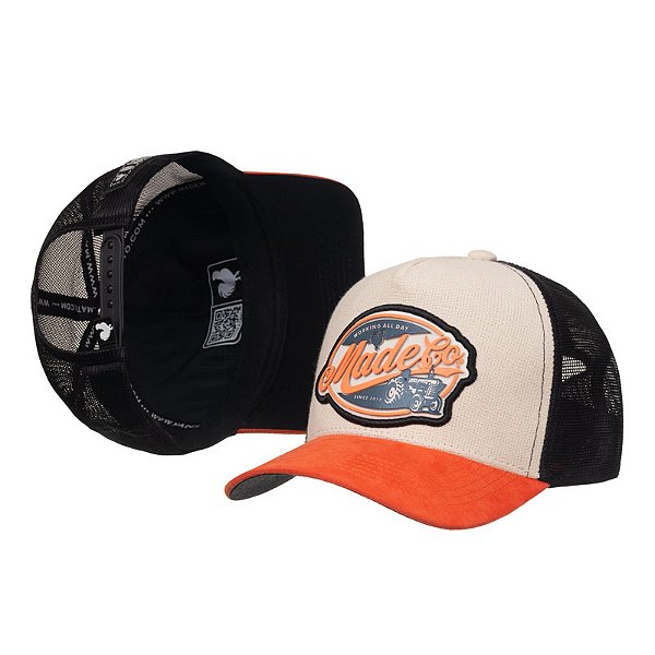 Boné Trucker Made in Mato Farm Sand e Aba Orange