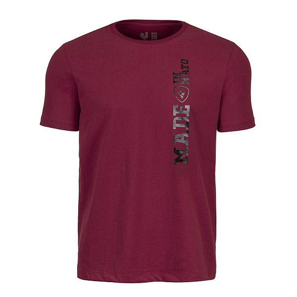 Camiseta Estampada Masculina Made in Mato Shield Bordô