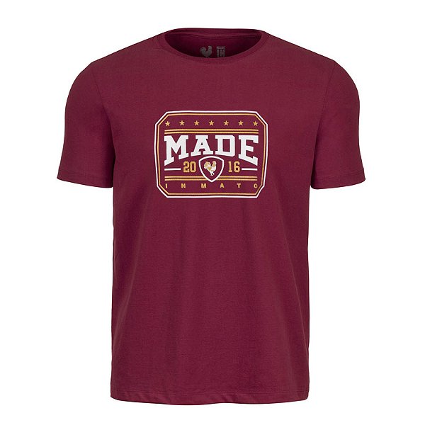 Camiseta Estampada Masculina Made in Mato Silver Badge Bordô