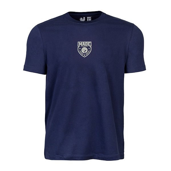 Camiseta Estampada Masculina Made in Mato Badge Marinho