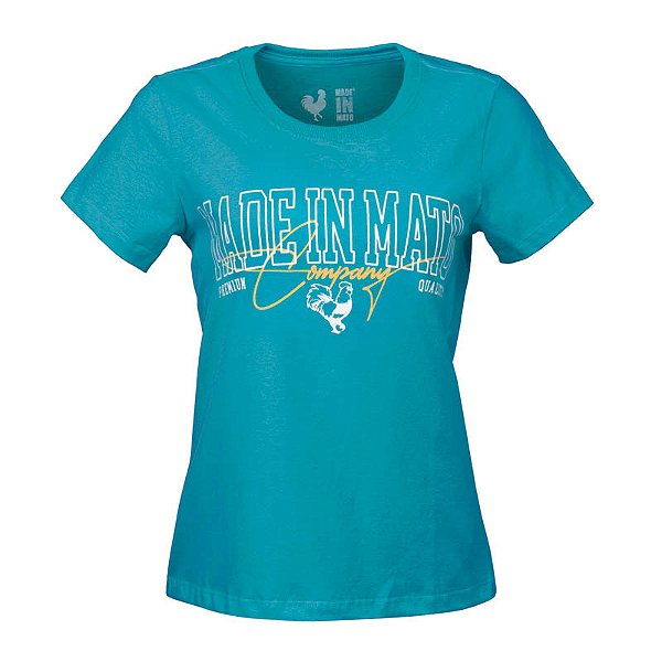 Camiseta Estampada Feminina Made in Mato Rubrica Azul