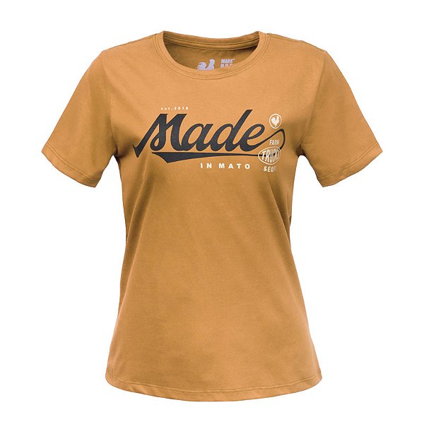 Camiseta Estampada Feminina Made in Mato Postal Mostarda