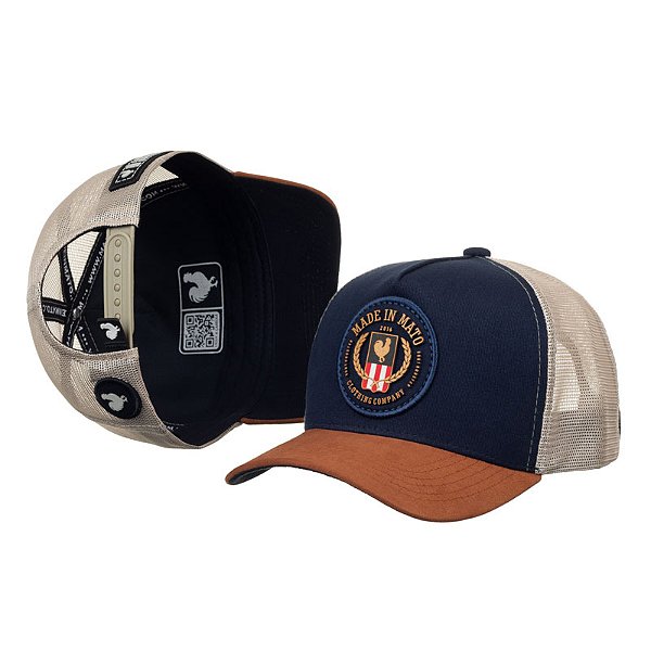 Boné Trucker Made in Mato Shield Blue e Aba Kaki