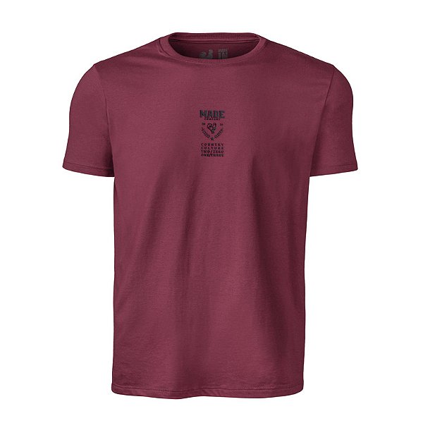 Camiseta Estampada Masculina Made in Mato Country Culture Bordô