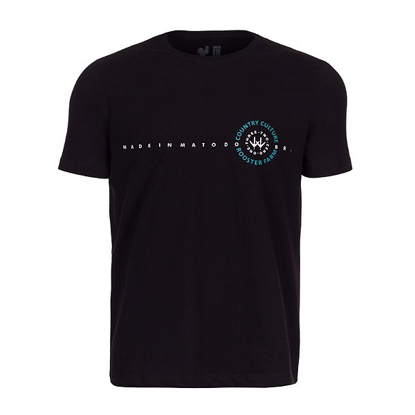 Camiseta Estampada Masculina Made in Mato Rooster Farm Preta