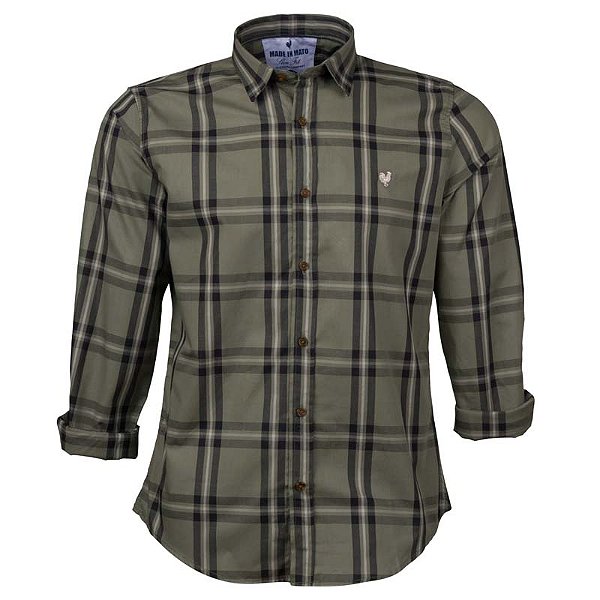 Camisa Masculina Xadrez Manga Longa Made in Mato Kaki