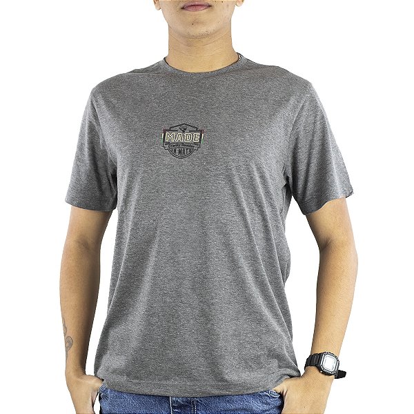 Camiseta Estampada Masculina Made in Mato Cranky Rooster Mescla