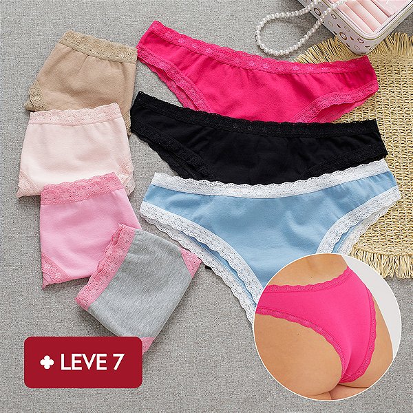 Kit Semaninha 7 Calcinhas De Algodão Tanga Boreale Lisa e Mescla  Sortidas - 36