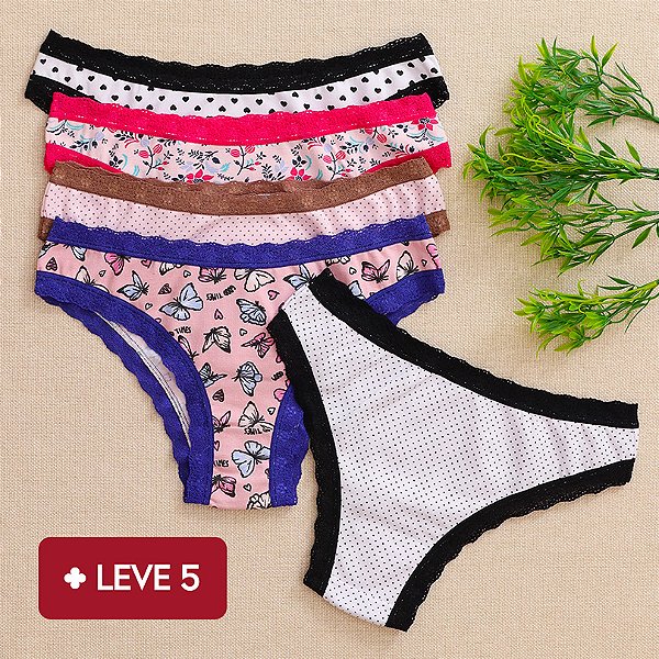 Kit 5 Calcinha De Algodão Tanga Boreale 5 Estampadas Sortidas - 35