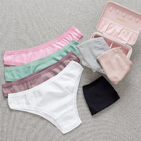 kit Semaninha 7 Calcinhas De Algodão Tanga Leticia Lisa e Mescla - SORTIDAS 01