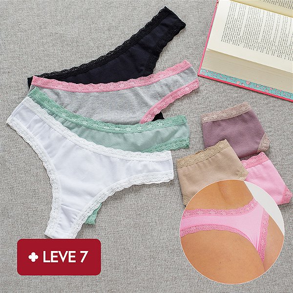 Kit Semaninha 7 Calcinhas De Algodão Fio Dental Boreale Lisa e Mescla - Sortidas - 48