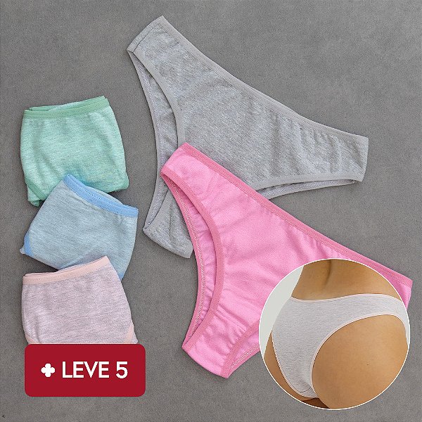 kit 5 Calcinha de Algodão Tanga Delicatta Especial 4 Mescla 1 Lisa  - 61