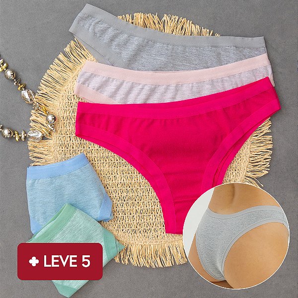 kit 5 Calcinha de Algodão Tanga Leticia Especial 4 Mescla 1 Lisa - 60