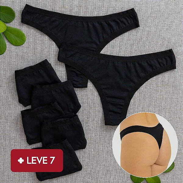 Kit Semaninha 7 Calcinhas De Algodão Fio Dental Pretas - 06