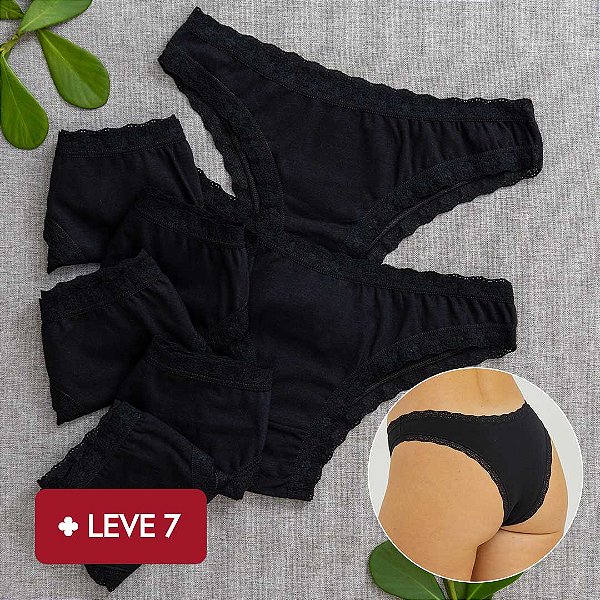 Kit Semaninha 7 Calcinhas De Algodão Tanga Boreale Preta - 36