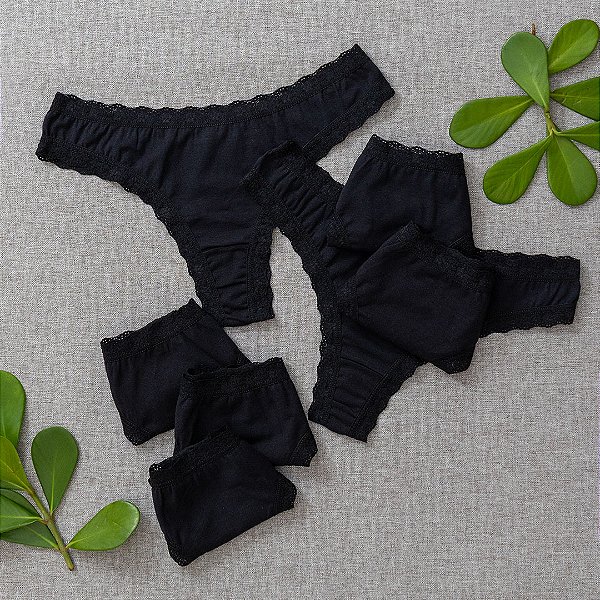 Kit Semaninha 7 Calcinhas De Algodão Fio Dental Boreale Pretas - 48