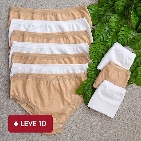 Kit Semaninha 10 Calcinhas De Algodão Tanga Alta Leticia Brancas e Chocolate K10-14BC
