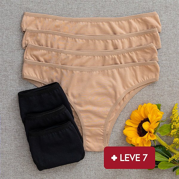 Kit Semaninha 7 Calcinhas de Algodão Tanga Delicatta Pretas e Chocolates K7-02PR-CH