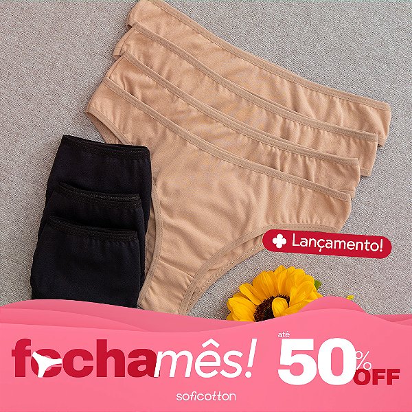 Kit Semaninha 7 Calcinhas de Algodão Tanga Delicatta Pretas e Chocolates K7-02PR-CH