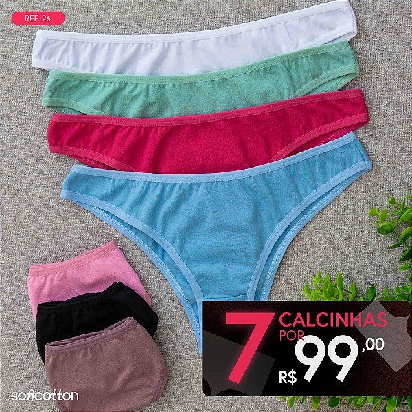 Kit Semaninha 7 Calcinhas de Algodão Tanga Biquini K7-26