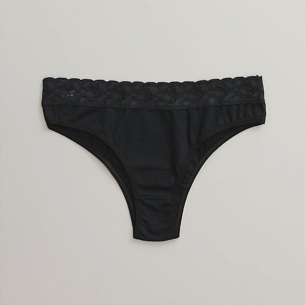Calcinha de Algodão Tanga Renda Isabela Preto 25-PR