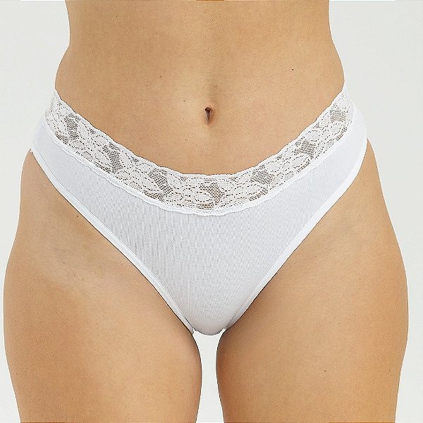 Calcinha de Algodão Tanga Renda Isabela Branco 25-BR