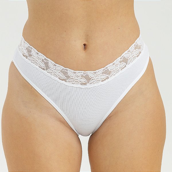 Calcinha de Algodão Tanga Renda Isabela Branco 25BR