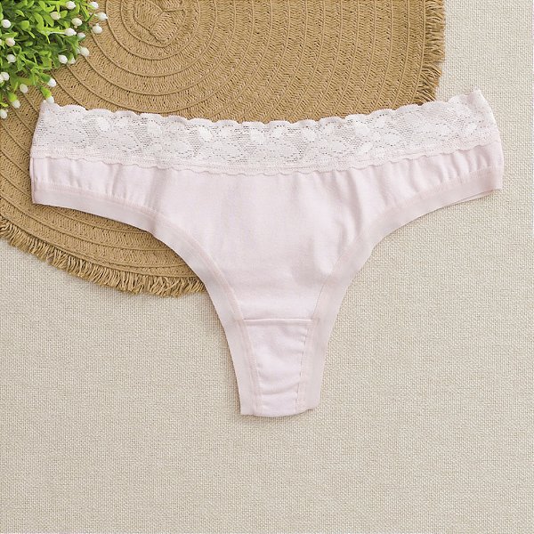 Calcinha de Algodão Fio Dental Romance Rosa Bebe 28BB