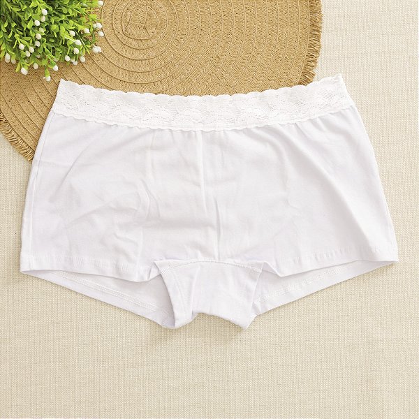 Calcinha Boxer Feminina De Algodão Ana Branco 50BR