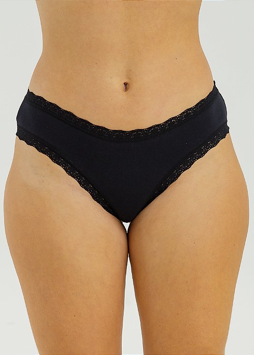 Calcinhas De Algodão Semi Fio Dental Boreale Injoy Preto 49-PR