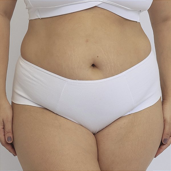 Calcinha de Algodão Tanga Lateral e Frente Dupla Plus Emily Branco 54-BR