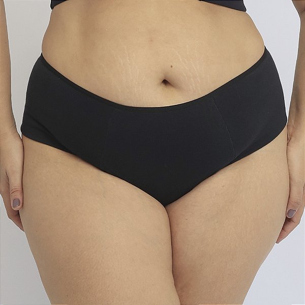 Calcinha de Algodão Tanga Lateral e Frente Dupla Plus Emily Preto 54-PR
