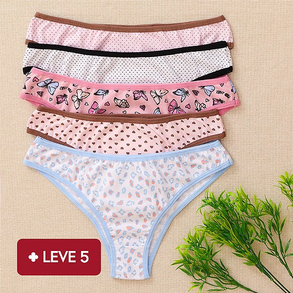 Kit 5 Calcinha de Algodão Tanga Delicatta 5 Estampada Sortidas - 04
