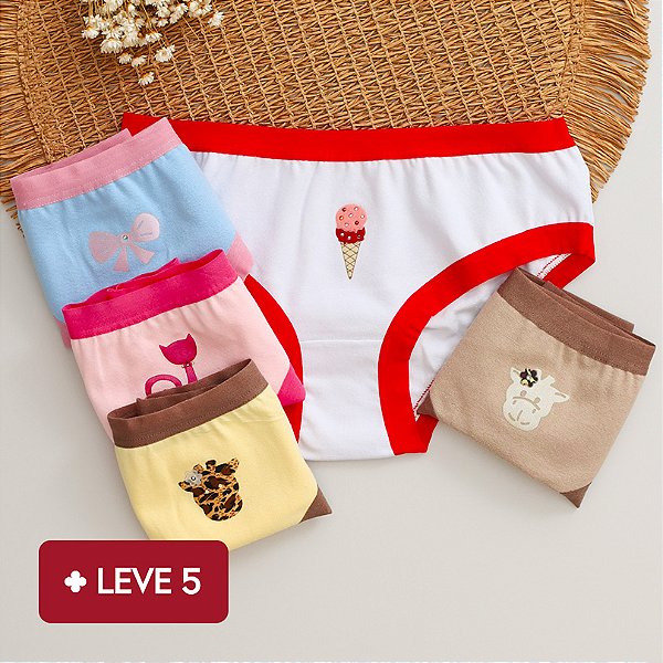 Kit de 5 Calcinhas de Algodão Infantil Bela K5-19