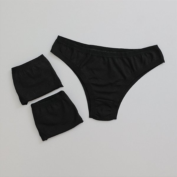 Kit 3 Calcinhas de Algodão Tanga Leticia Pretas K3-01-PR