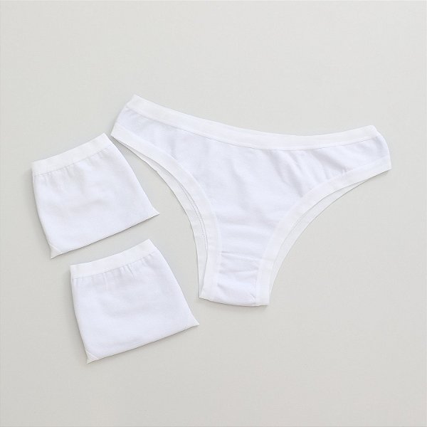 Kit 3 Calcinhas de Algodão Tanga Leticia Branca K3-01-BR
