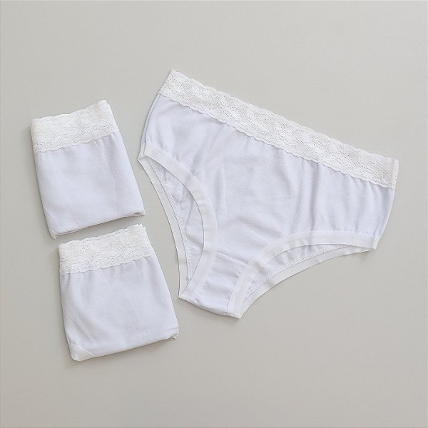 Kit 3 Calcinhas de Algodão Tanga Alta Sofia Branca K3-16-BR