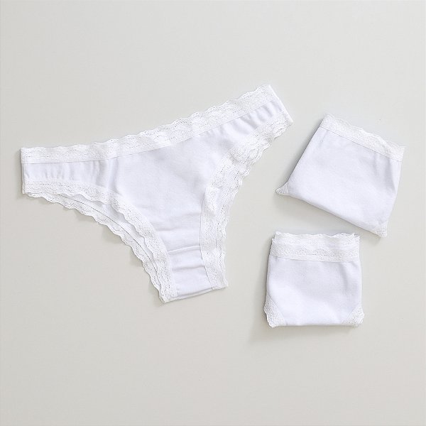 Kit de 3 Calcinhas De Algodão Tanga Boreale Branco K3-36-BR