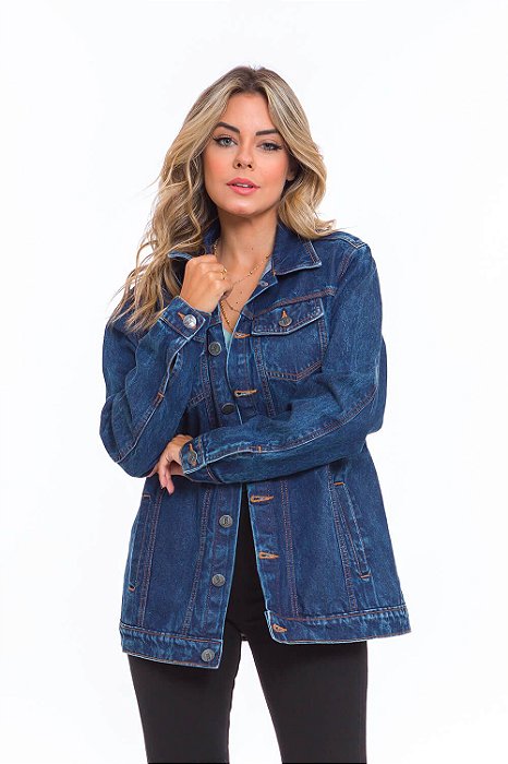 Jaqueta Feminina Jeans Bolso Embutido Stone Godli