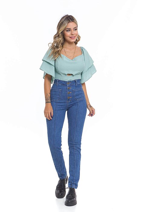 Calça Feminina Jeans Hot Pants Skinny Friso Frontal Godli